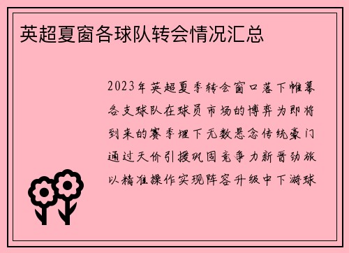 英超夏窗各球队转会情况汇总