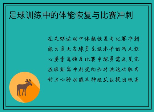 足球训练中的体能恢复与比赛冲刺